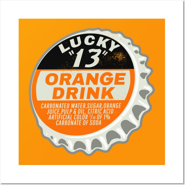 Vintage Lucky 13 Orange Soda Bottlecap Wall Art by StudioPM71